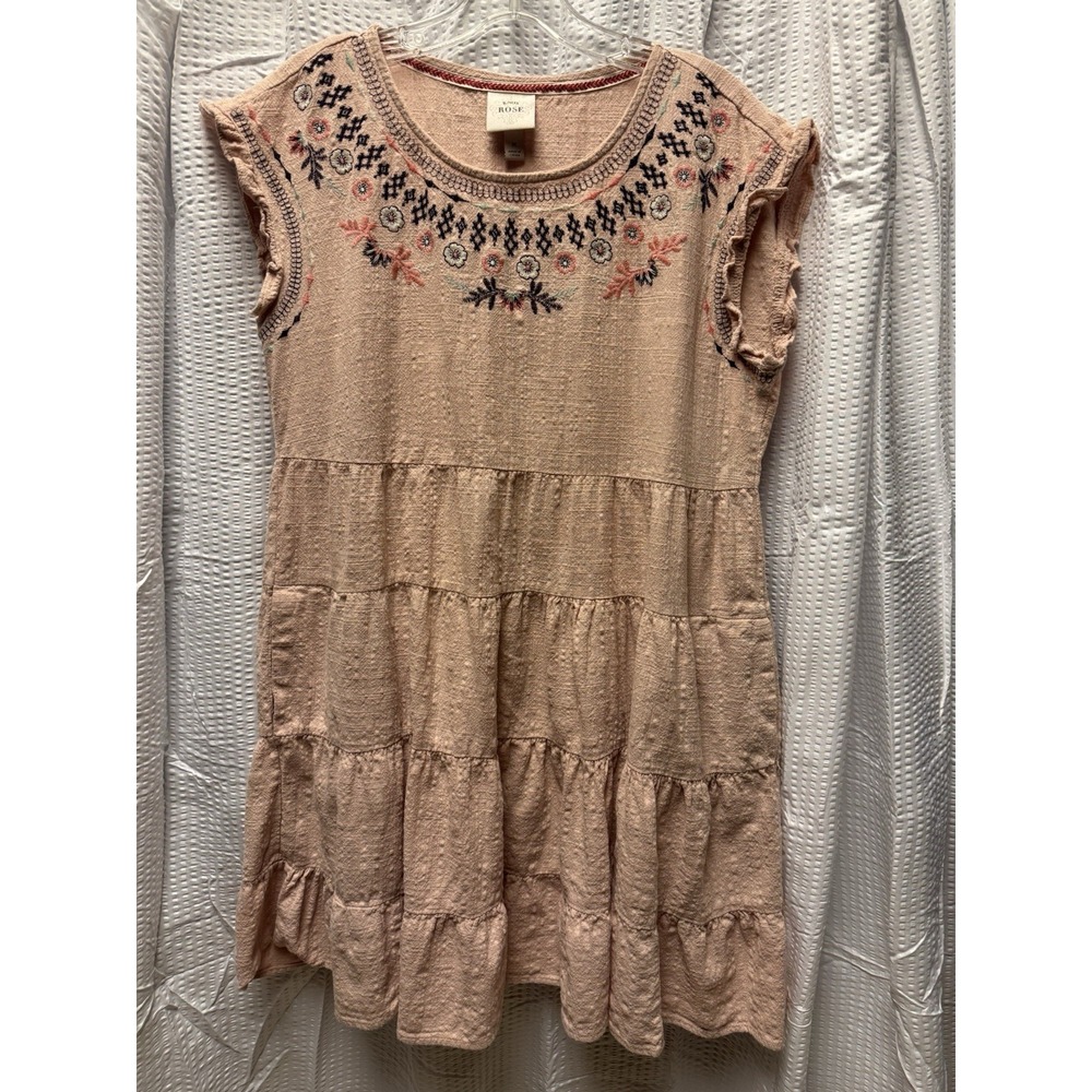 Knox Rose Women's Floral Embroidered Dress Size M Dusty Blush Gauzy Tiered Boho‎